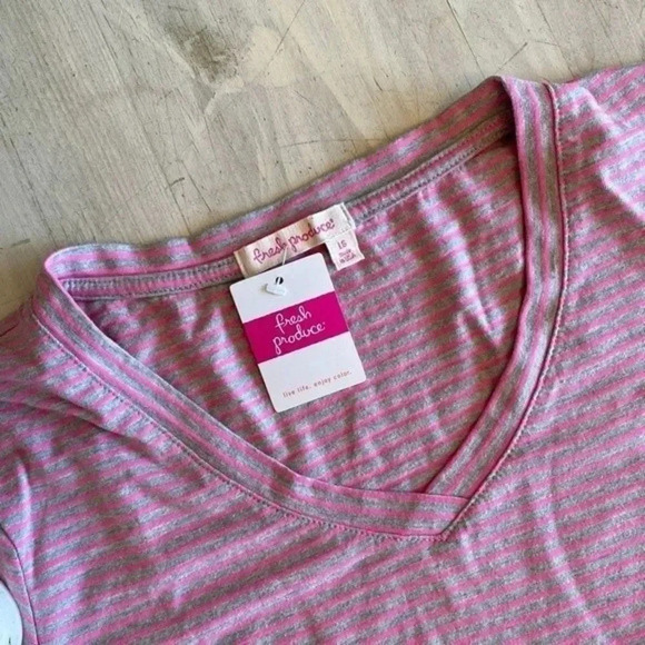 NWT Fresh Produce Pink and Grey Striped T-… - Picture 6 of 8